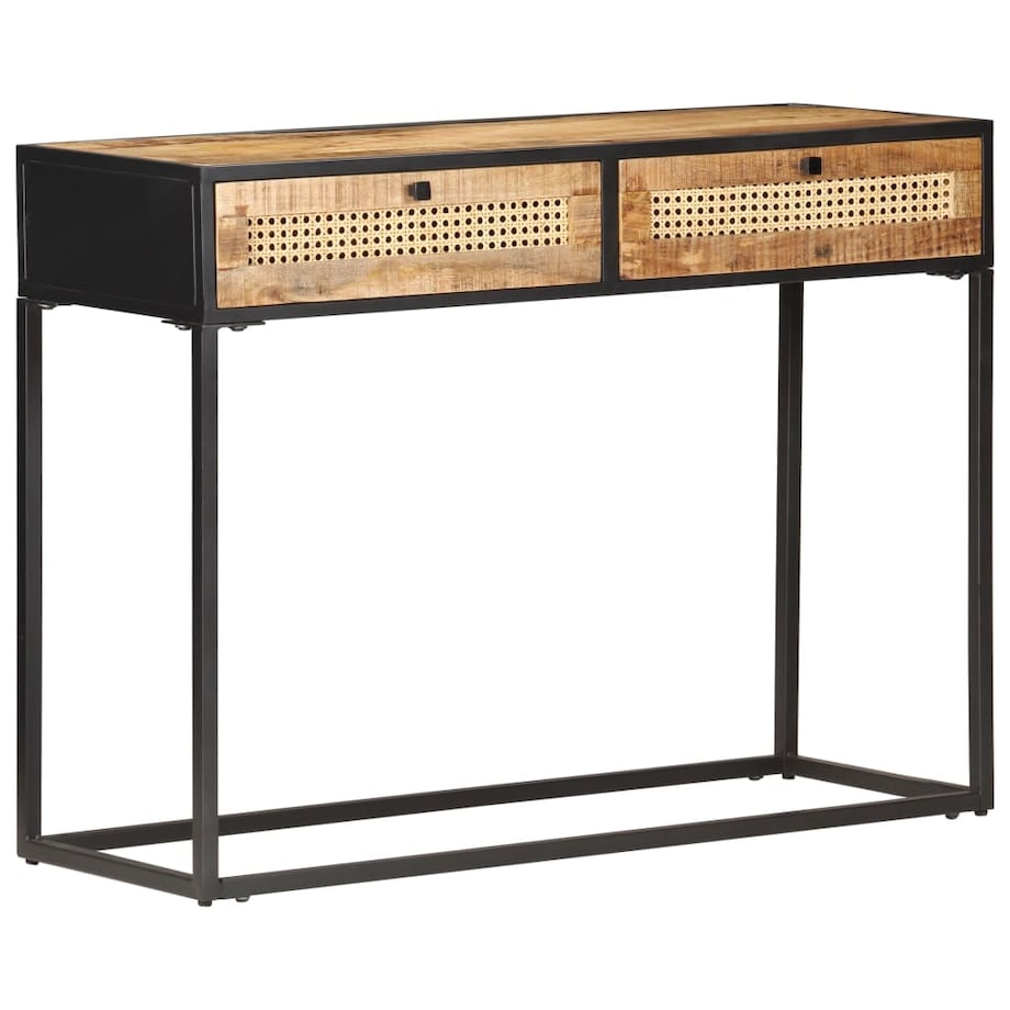 vidaXL Stolik konsolowy, 100x35x75 cm, surowe drewno mango i trzcina