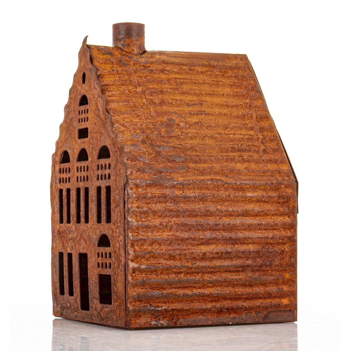 Dekoracja - domek metalowy rdzawy 11,5x7,5x7,5 cm RUGGINE karbowany