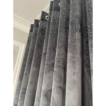 Zasłona welurowa "metor" z błyszczącą aplikacją od góry 140x250 cm przelotki | szary