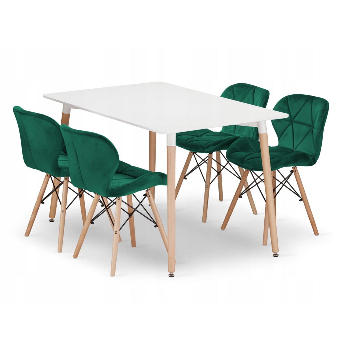 Zestaw Stół Do Jadalni Kuchni Salonu Biura Prostokątny Adria 120X80 Biały + 4 Krzesła Lago Zielone