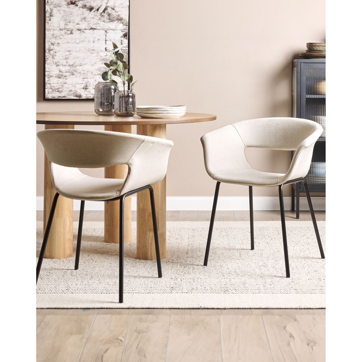 Krzesło do jadalni Zestaw 2 Tkanina Jasnobeżowy ELMA