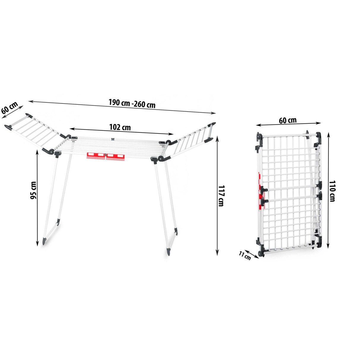Suszarka na pranie do ubrań bielizny stojąca rozkładana teleskopowa 27m Massido Lydia biała