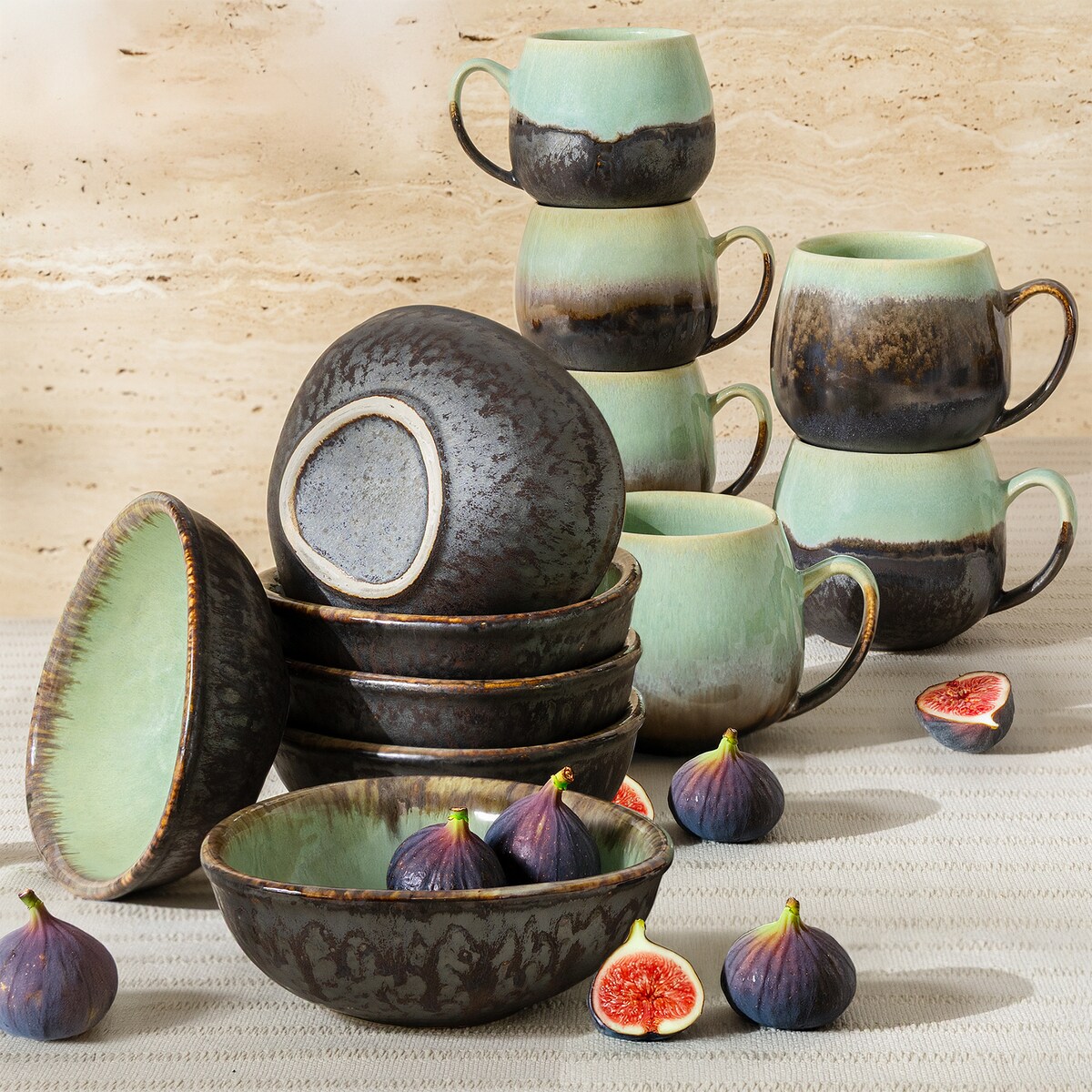 Konsimo PRIMA Zestaw śniadaniowy 6 os. (12 el.), szałwiowy