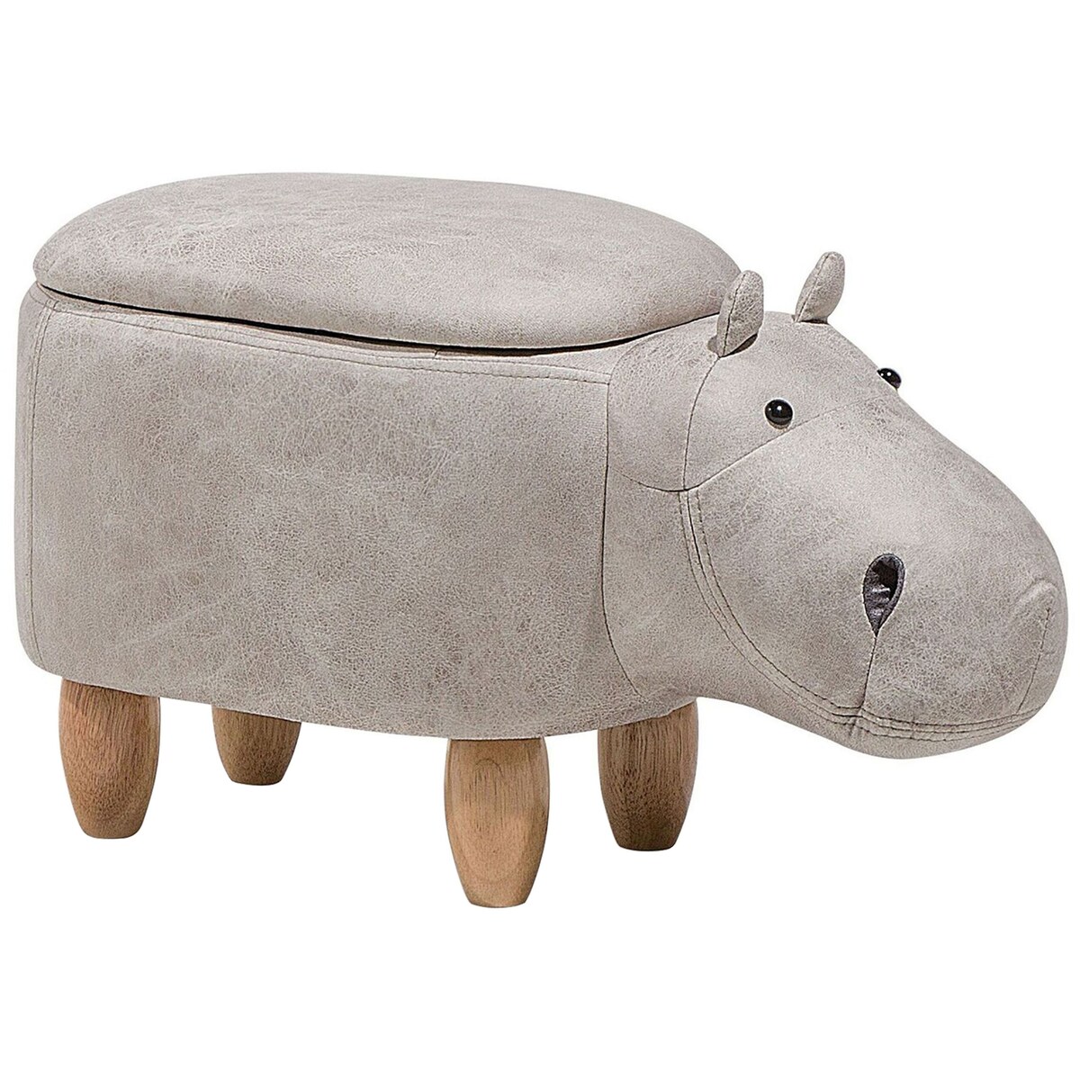 Pufa zwierzak ze schowkiem HIPPO Ekoskóra Jasnoszary Hipopotam
