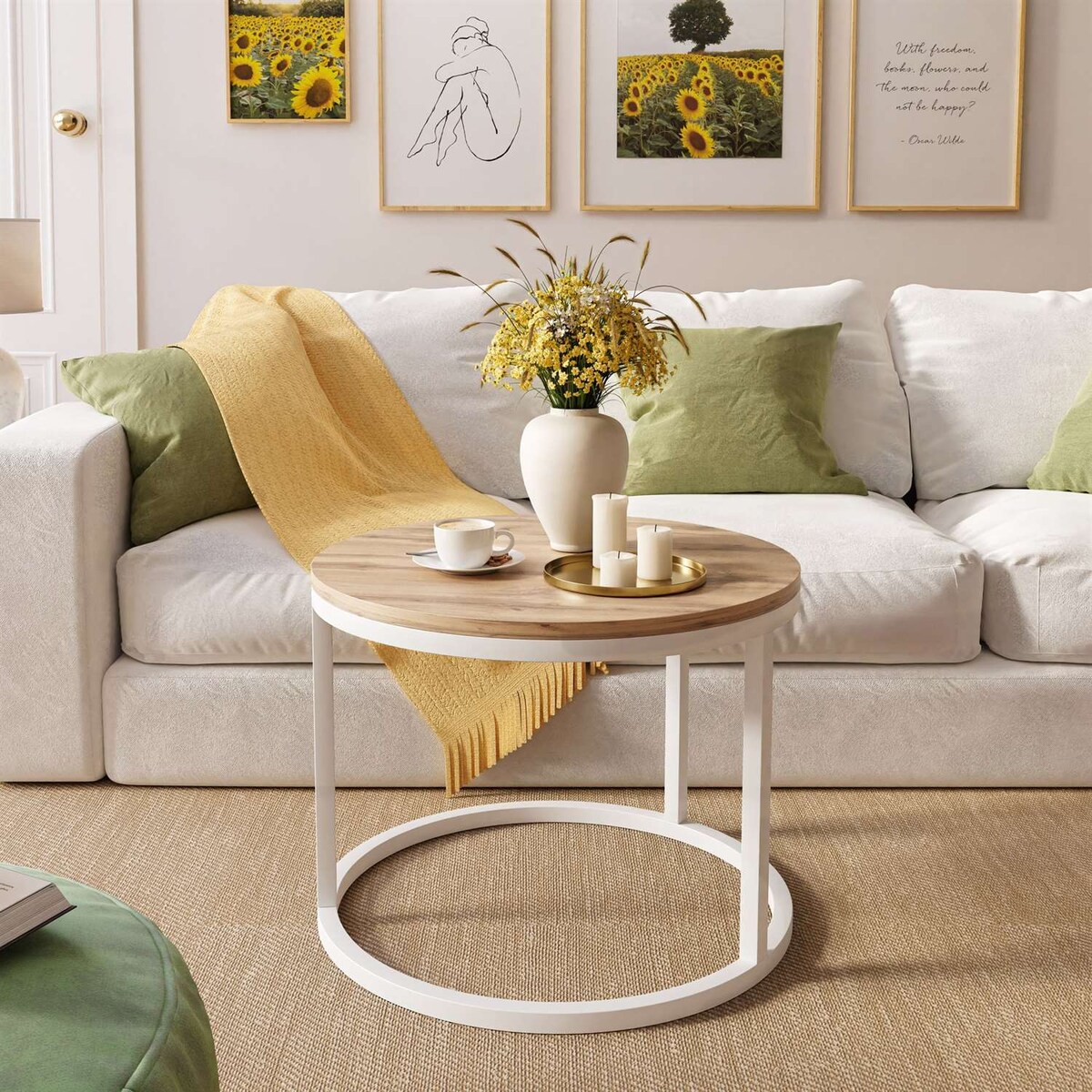 Okrągły stolik kawowy CIRI biały dąb wotan