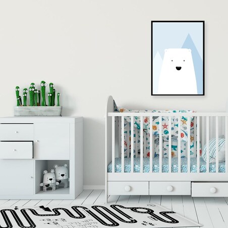 Poster Story, Plakat, Obraz - Biały Miś na Tle Gór, wymiary 70 x 100 cm