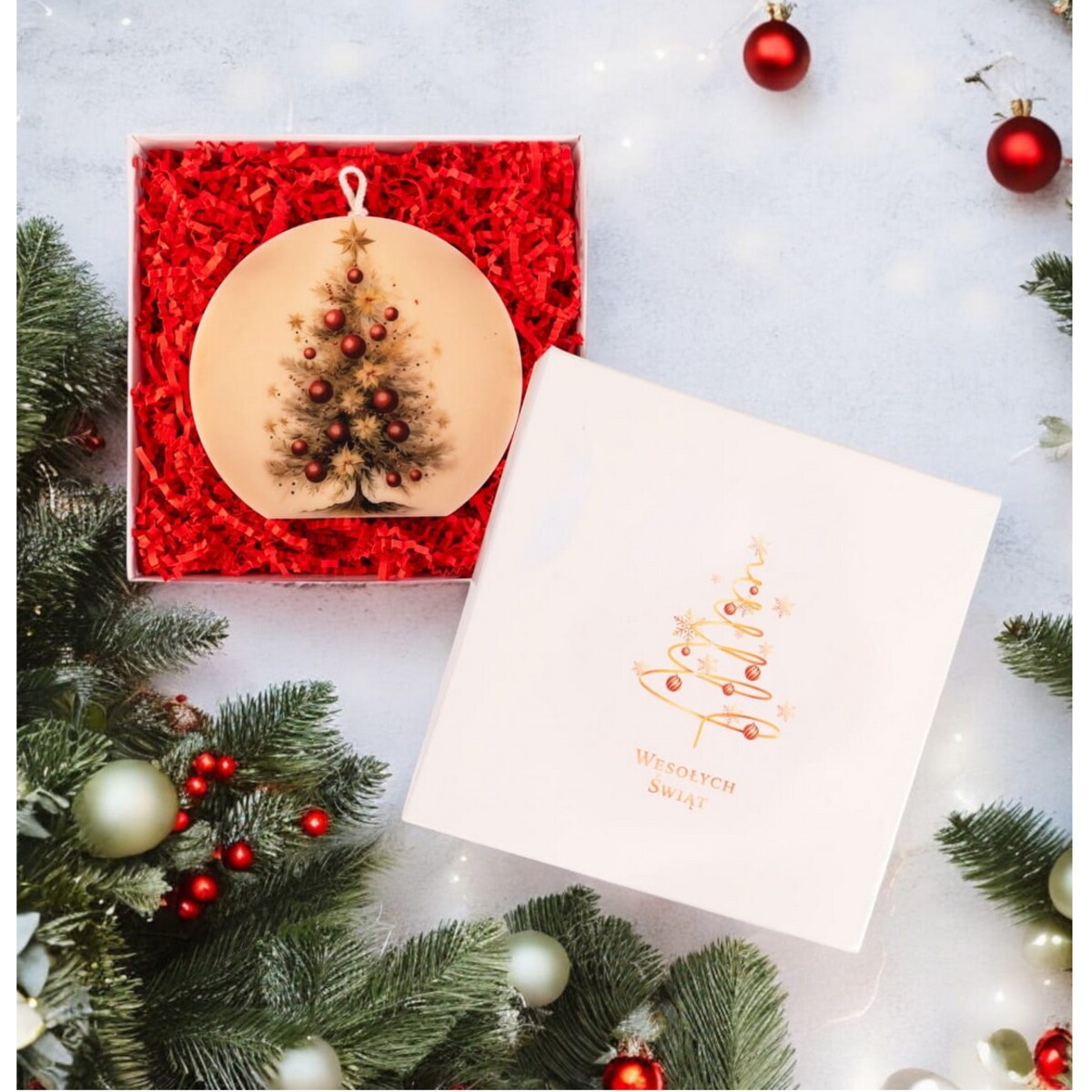 Świeca sojowa dekoracyjna Świąteczne Drzewko prezent na święta