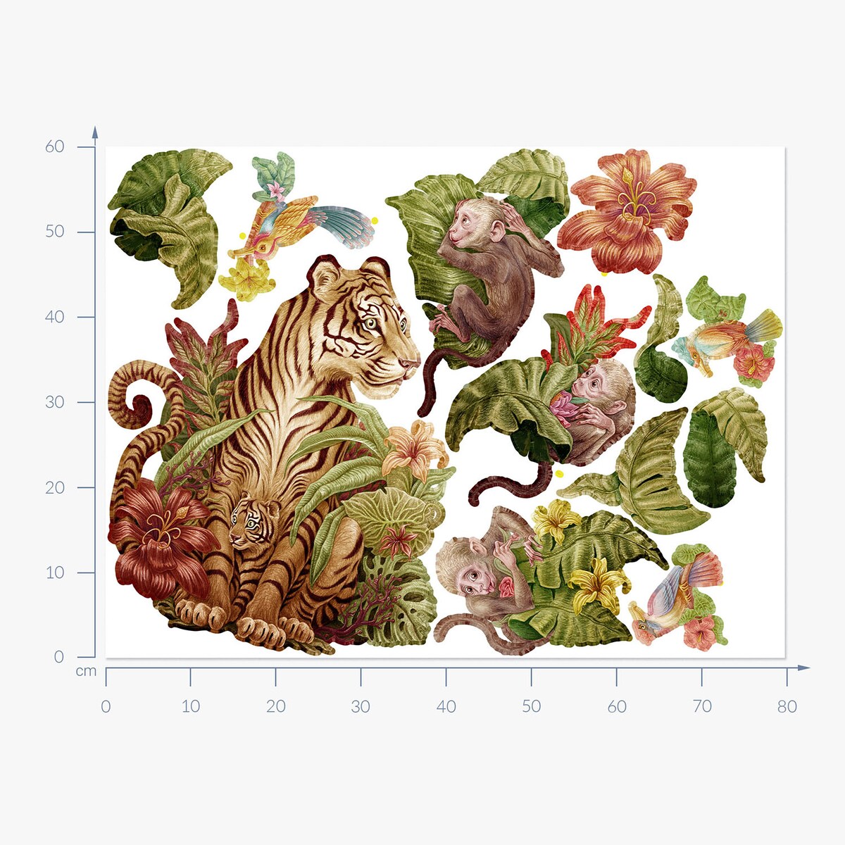 Zestaw naklejek na ścianę, Dżungla safari, 60cm