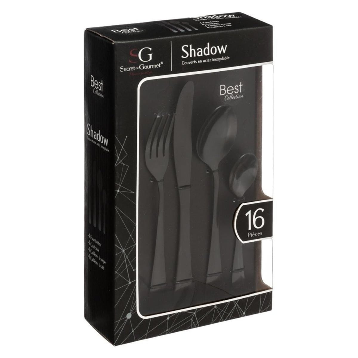 Komplet sztućców SHADOW - 16 elementów, kolor czarny, stal nierdzewna