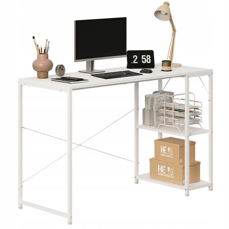 Biurko komputerowe stolik loft białe nowoczesne z półkami industrialne stół