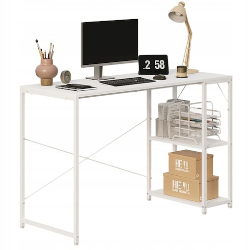 Biurko komputerowe stolik loft białe nowoczesne z półkami industrialne stół