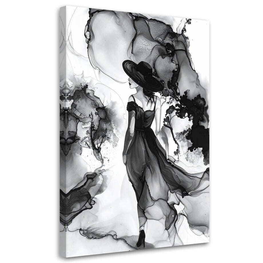 Obraz czarno biały do salonu sypialni, Kobieta abstrakcja atrament 80x120