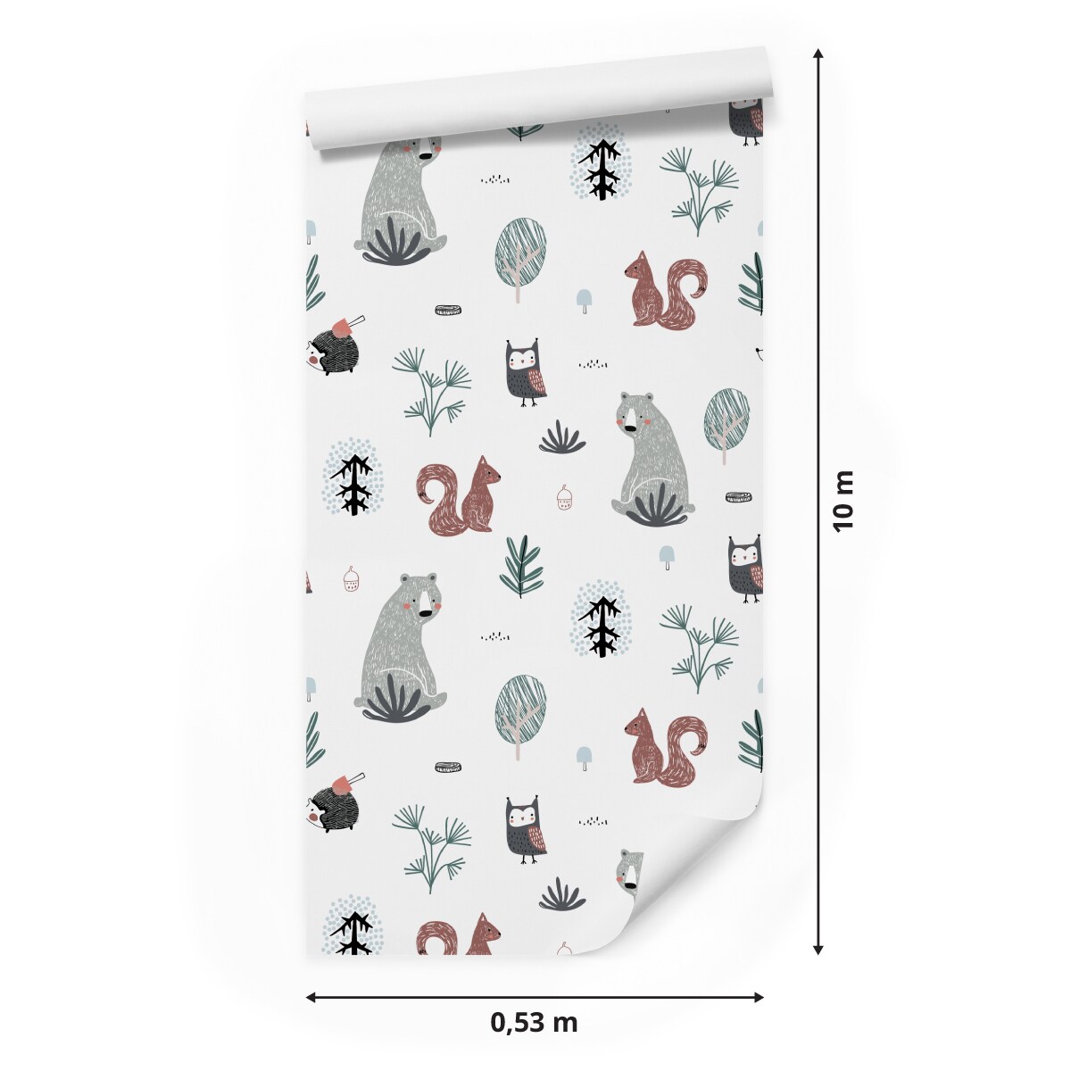 Tapeta Dziecięca MISIE Sowy Wiewiórki Jeże Drzewa