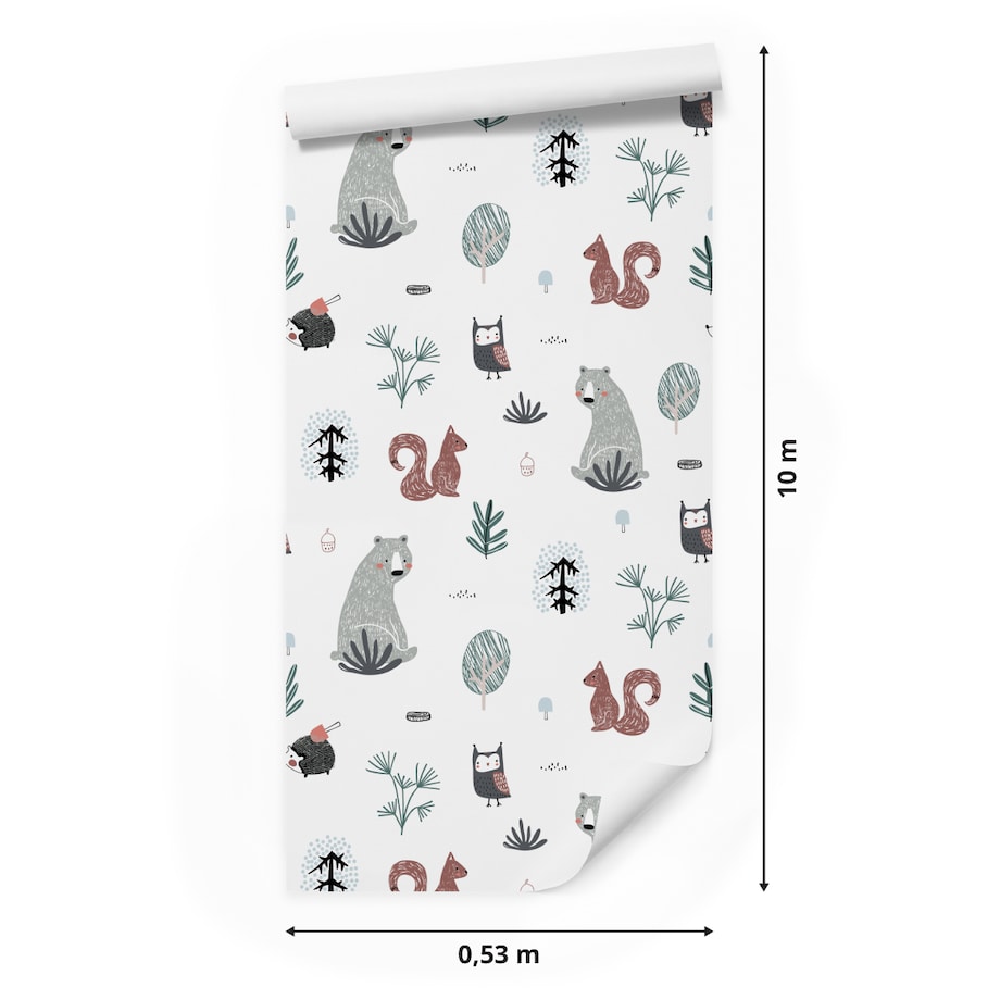 Tapeta Dziecięca MISIE Sowy Wiewiórki Jeże Drzewa