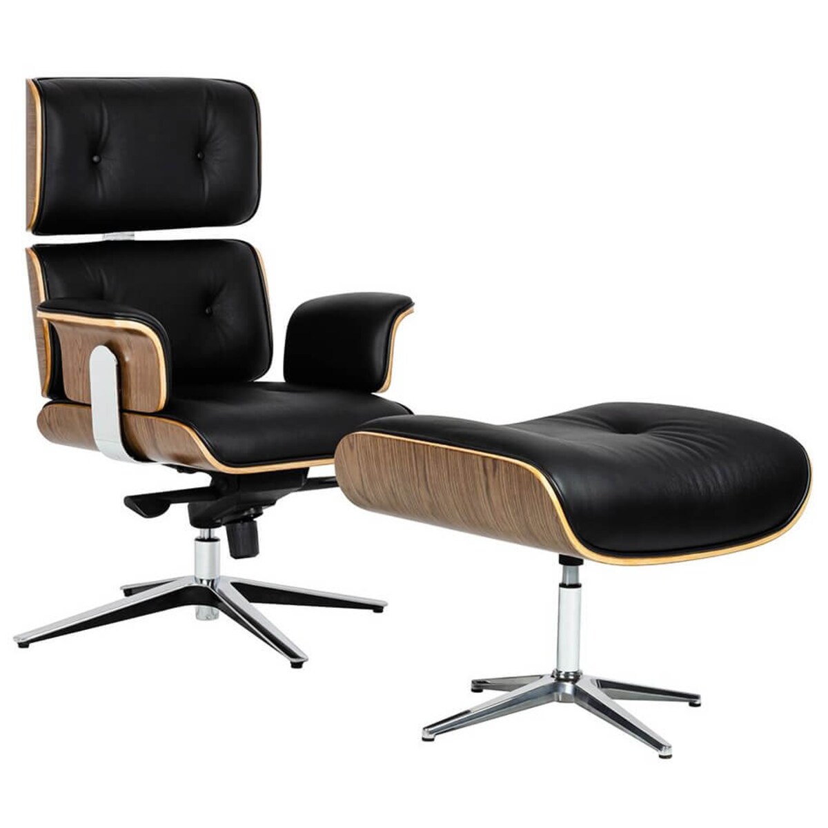 Fotel biurowy Lounge Business skórzany czarny z podnóżkiem, King Home