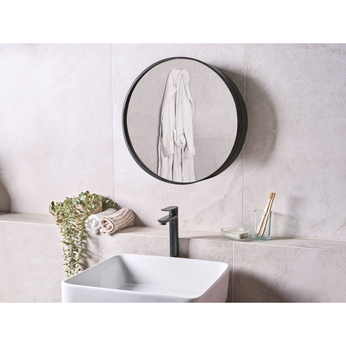 Szafka wisząca łazienkowa z lustrem UCAYALI 50 cm 50 cm Czarny