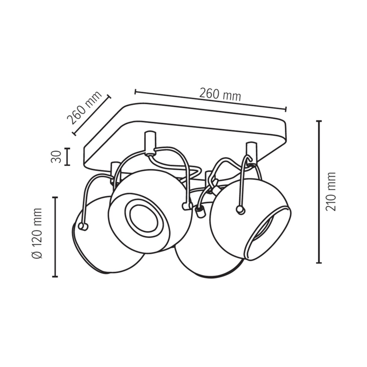 Drewniana Lampa Sufitowa BRITOP Lighting Ball 4xGU10 LED 5W Drewno Bukowe Orzechowe FSC z Akcentem Czerni, Polski Producent, 1 szt.