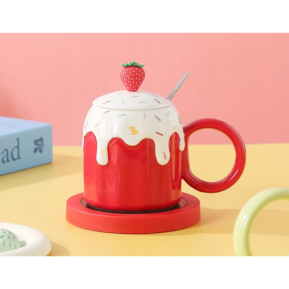 ZESTAW KUBEK Z PODGRZEWACZEM + Łyżka + Kabel USB PREZENT KUBEK ŚWIĄTECZNY