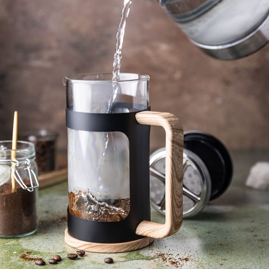 Zaparzacz do kawy herbaty 1.0L French Press drewniany uchwyt KLAUSBERG