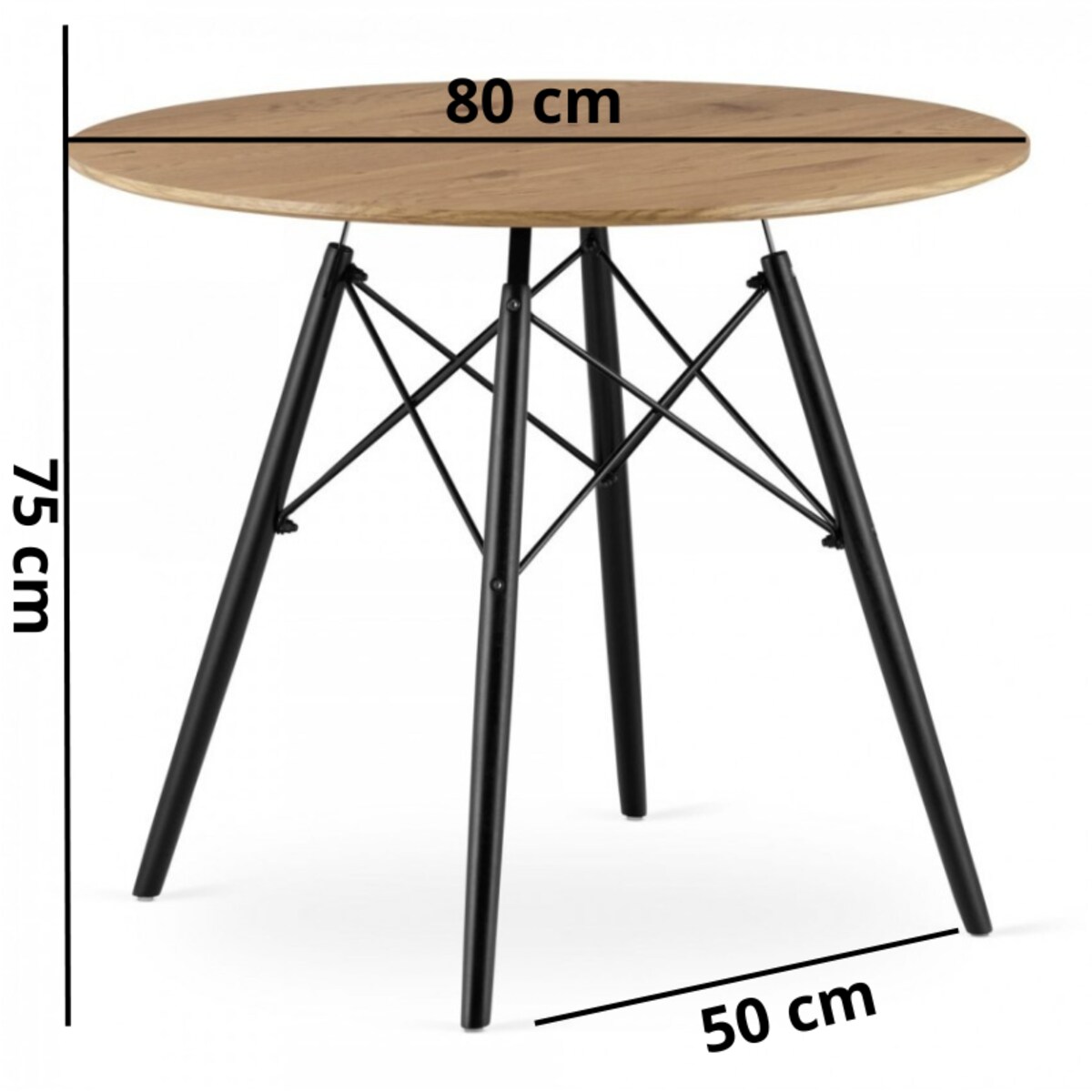 Stół okrągły 80 cm do salonu jadalni blat w kolorze drewna skandynawski