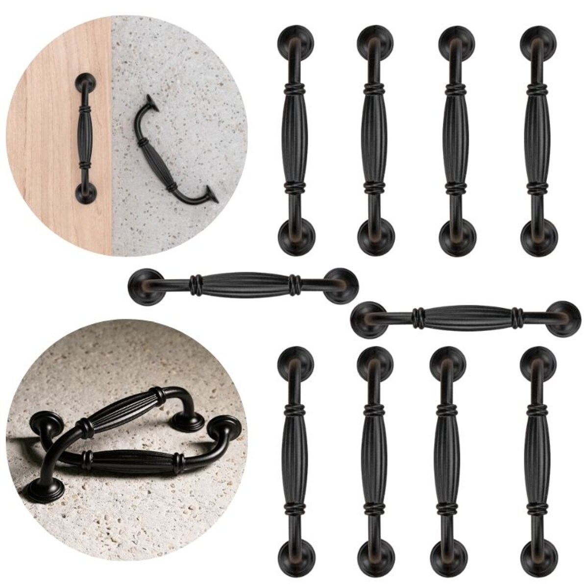 10x Uchwyt do mebli czarny zestaw uchwytów meblowych klasyczny 128 mm