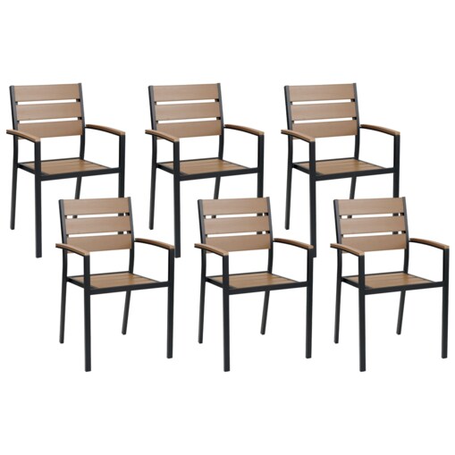 Zestaw 6 krzeseł ogrodowych jasne drewno z czarnym VERNIO