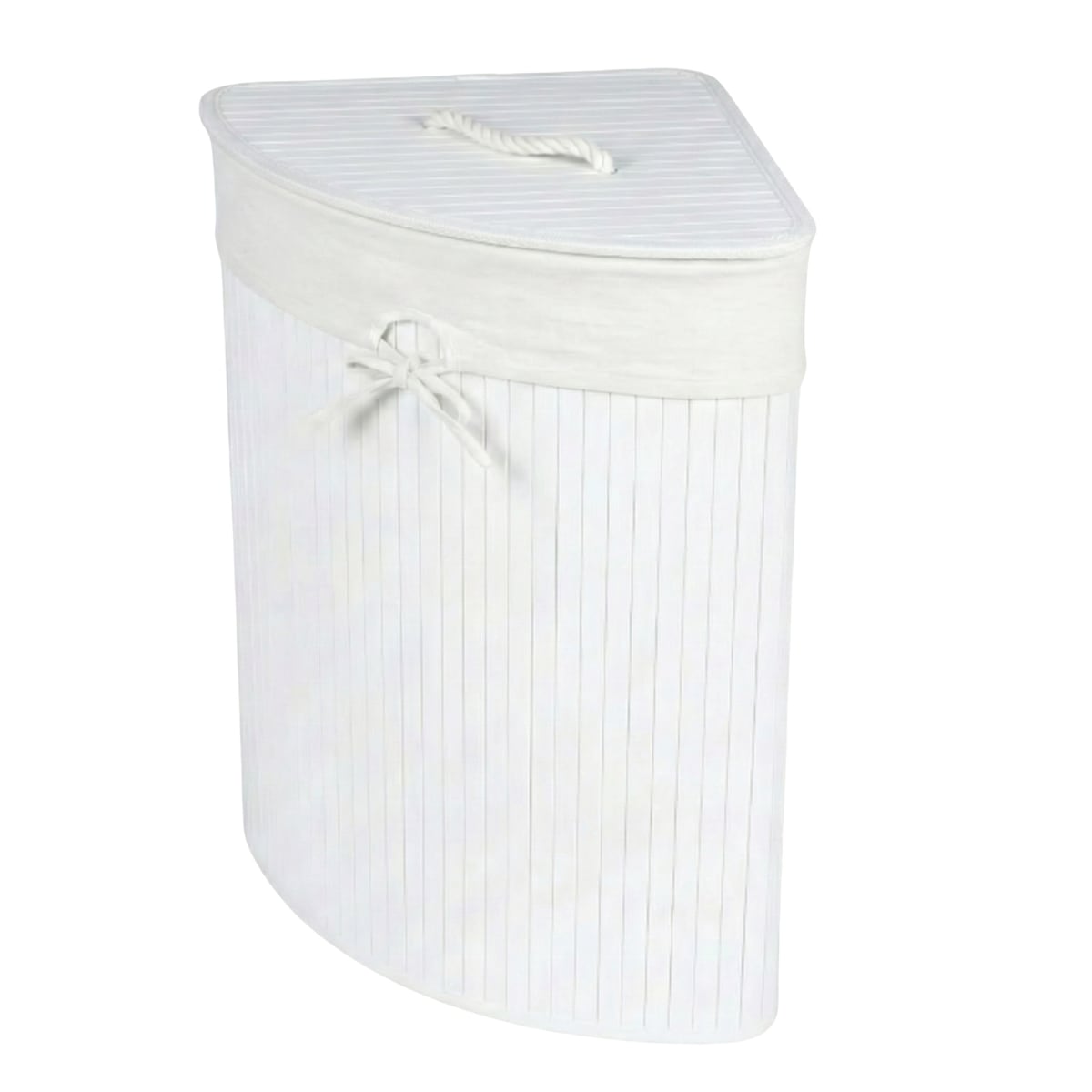 Narożny kosz na pranie ARCO, bambus, 60 l, kolor biały
