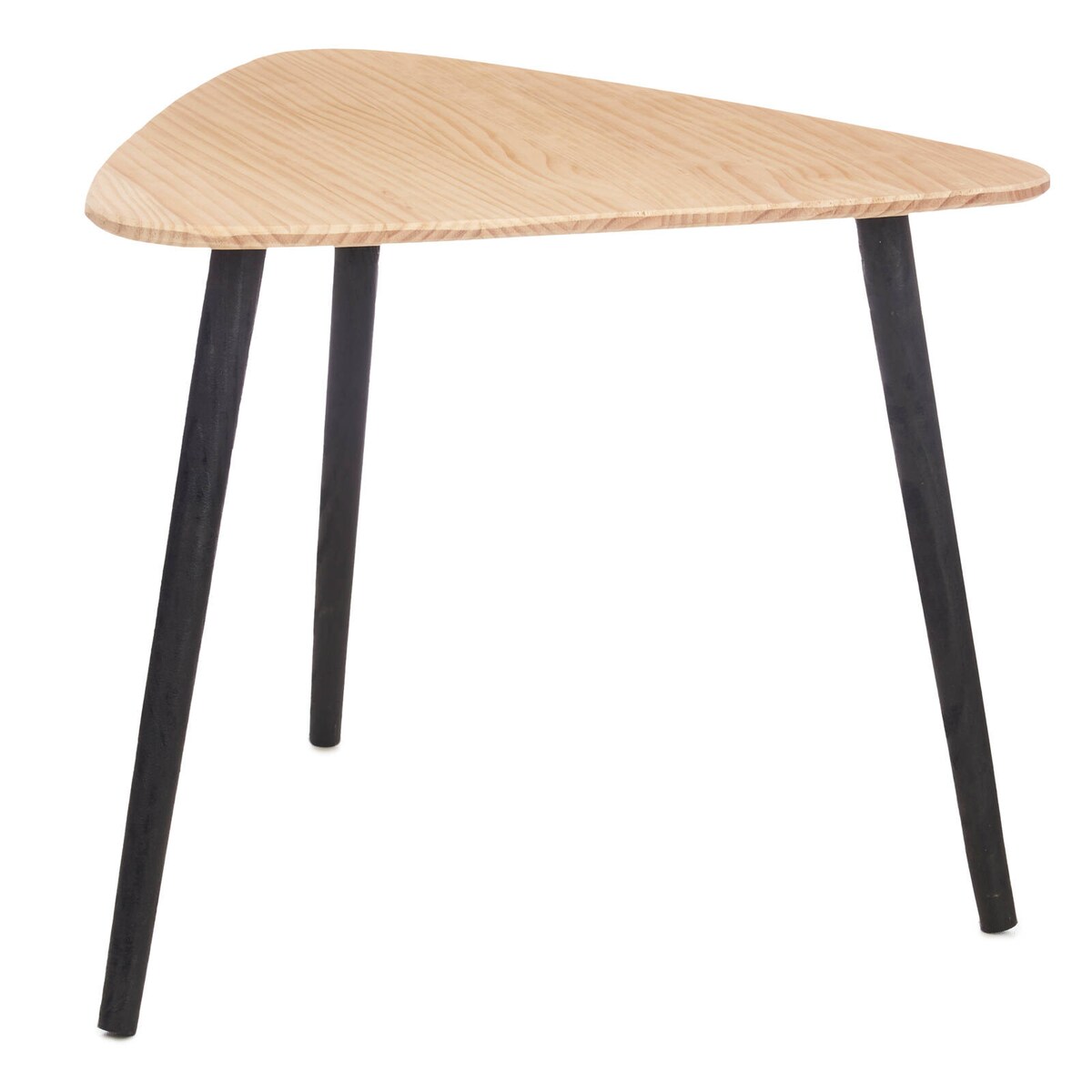 Stolik kawowy trójkątny z drewnianym blatem, 64 x 60 x 48 cm