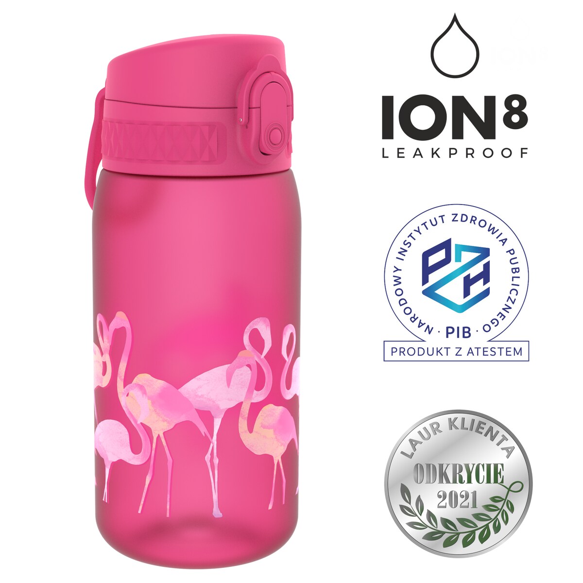 Butelka ION8 BPA Free I8RF350PPFLAM Flamingos