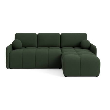 Narożnik MONO z funkcją spania i ozdobnymi poduszkami prawy, zielony