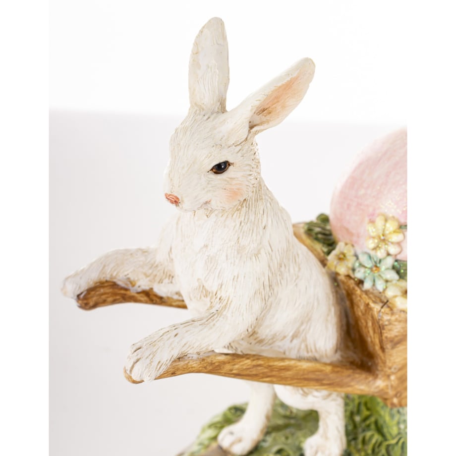 Dekoracja - królik z taczką, jajkiem i kurczaczkiem 13x13x6 cm