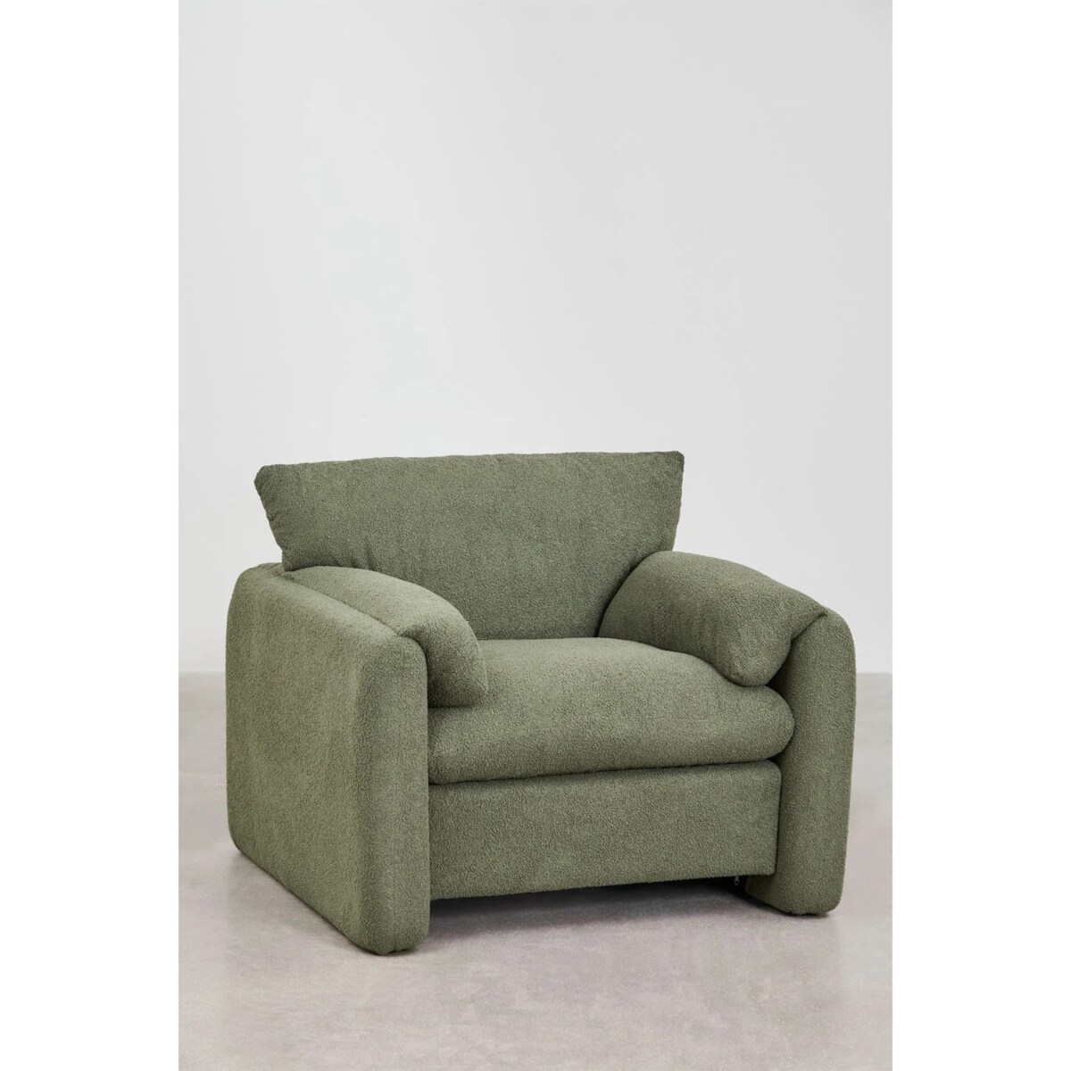 Fotel wypoczynkowy bouclé szałwiowo zielony Serra