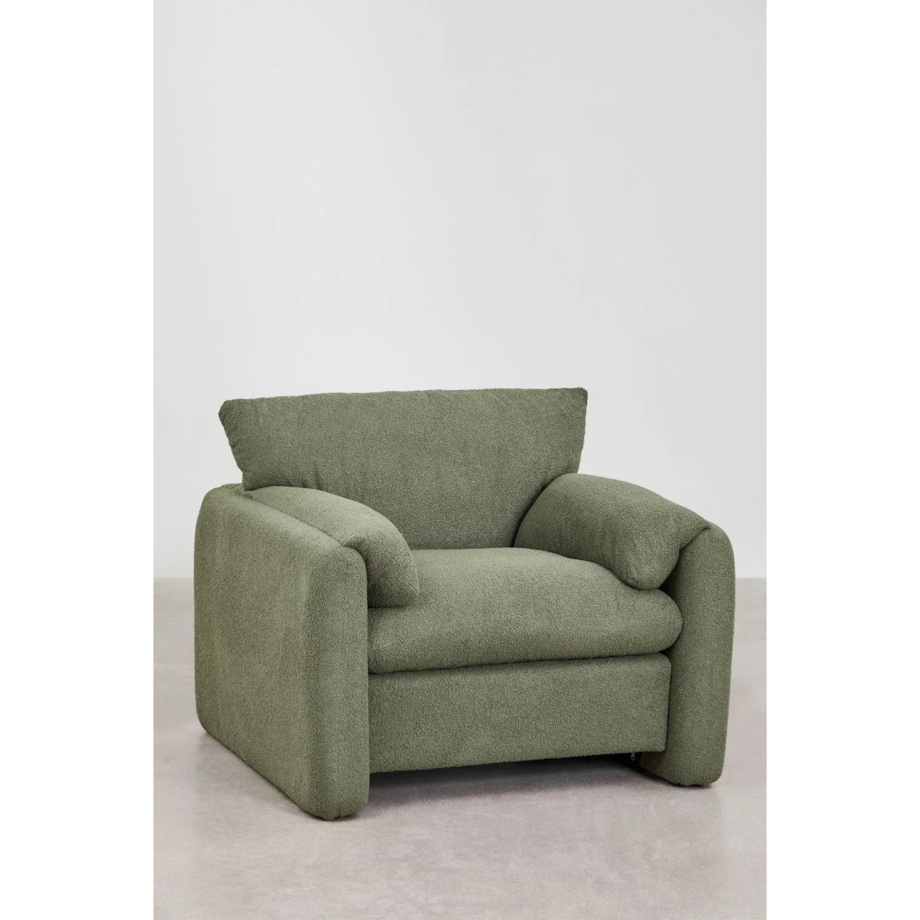 Fotel wypoczynkowy bouclé szałwiowo zielony Serra