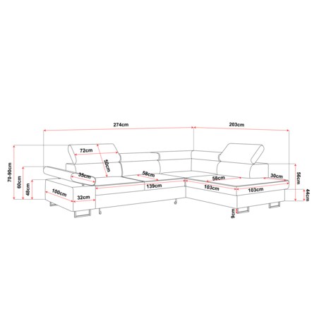 Narożnik ALEX z regulowanymi zagłówkami, lewostronny - Matt Velvet beżowy