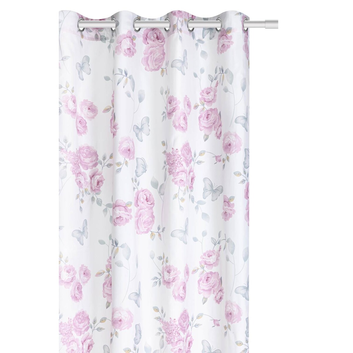 Biała Zasłona do Salonu w Kwiaty 140 x 250 na Przelotkach Półzaciemniająca