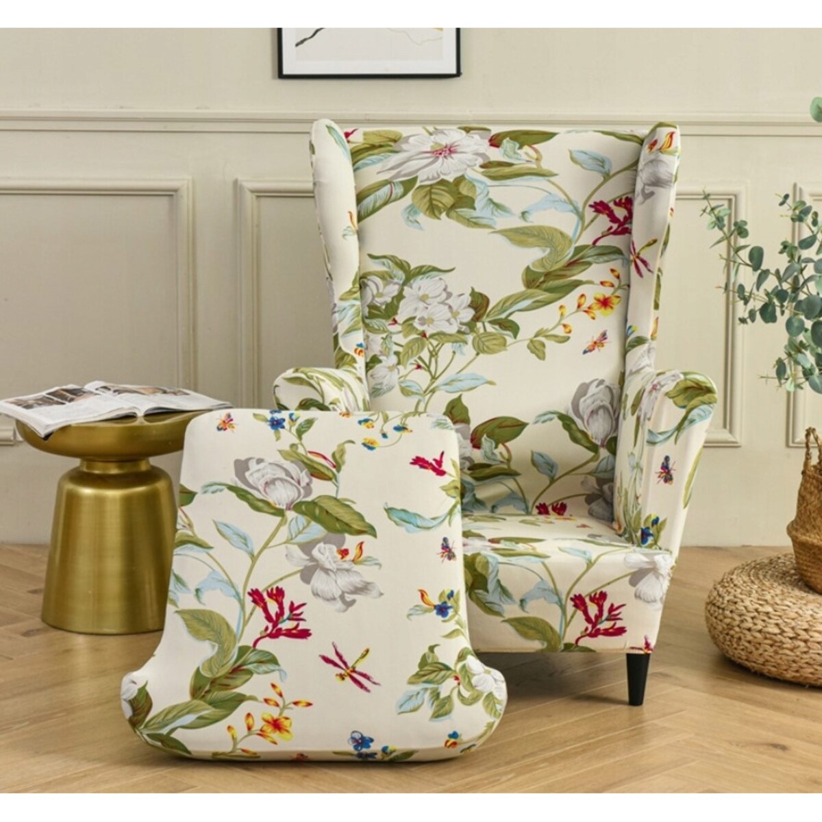 POKROWIEC NA FOTEL USZAK KWIATY WZORY ELASTYCZNY [22EW1]