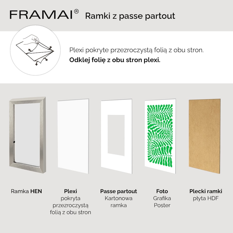 Ramka na zdjęcia z passe partout ramka 70x100 cm z okienkiem passe partout na zdjęcie 50x70 cm kolor srebrny FRAMAI®