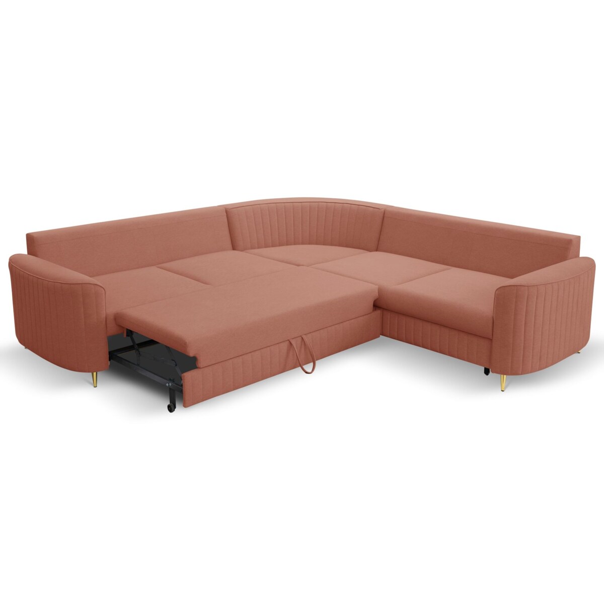 Narożnik z funkcją spania i pojemnikiem na pościel LOREN, koralowy