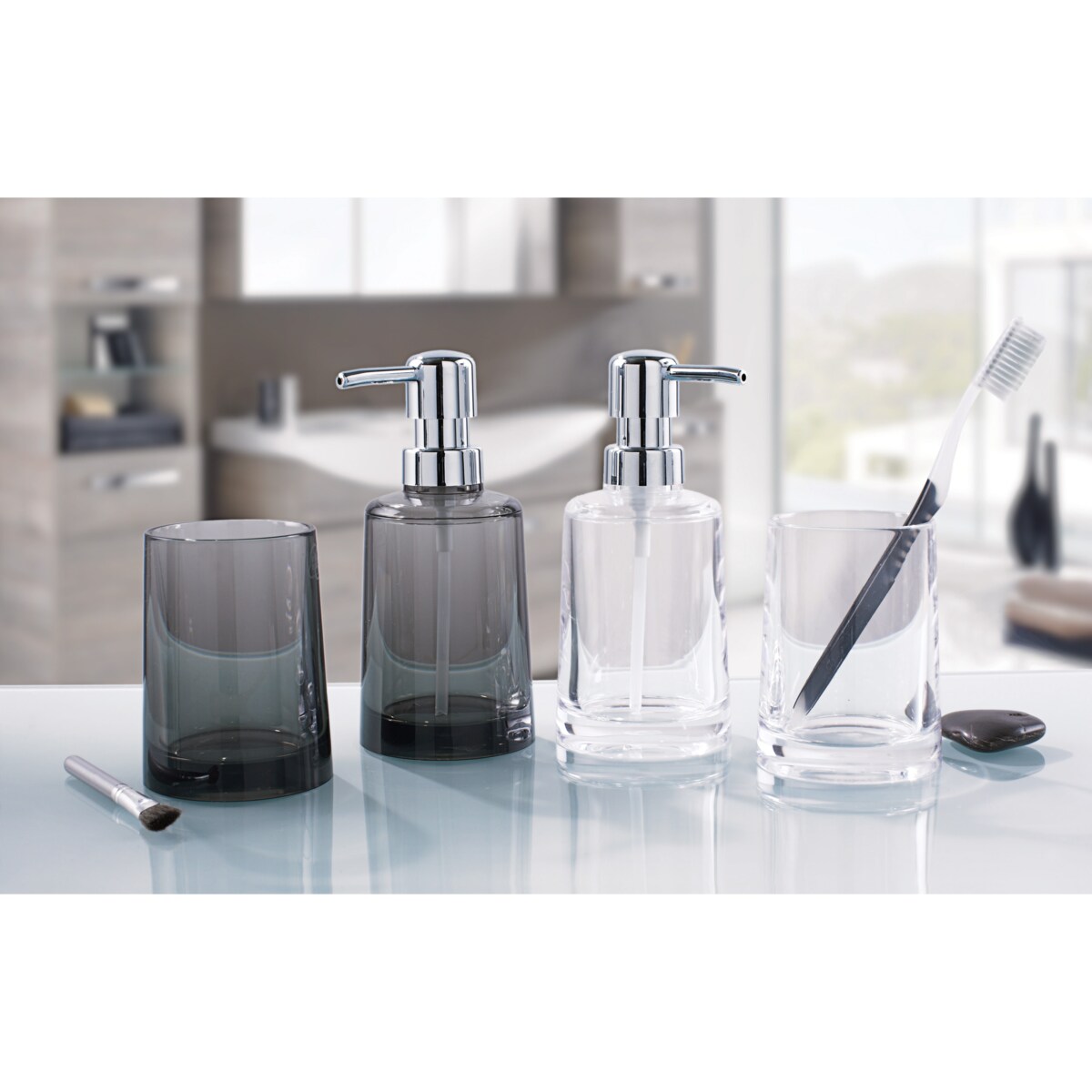 Kleine Wolke Pino Dozownik do mydła szary półprzezroczysty antrazite