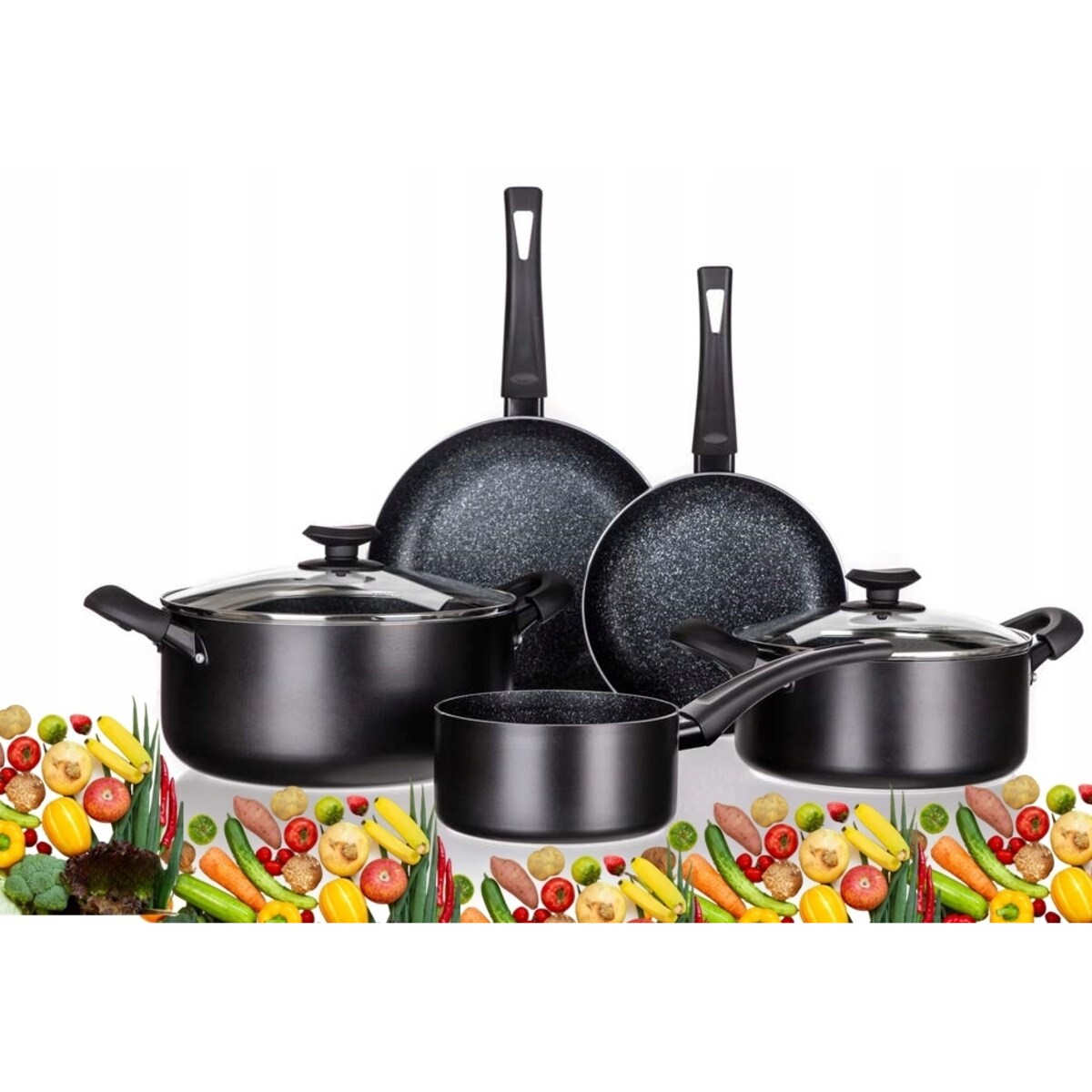 Zestaw garnków Banquet CZARNE patelnia kuchenne prezent aluminiowe 7 el.