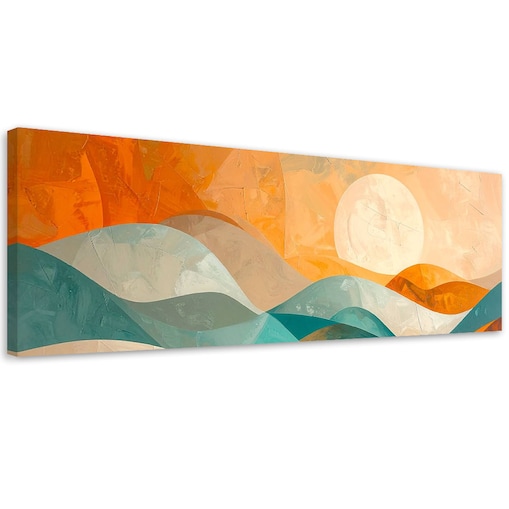 Obraz do salonu sypialni biura loftu, Fale abstrakcja w kolorach turkusu i beżu