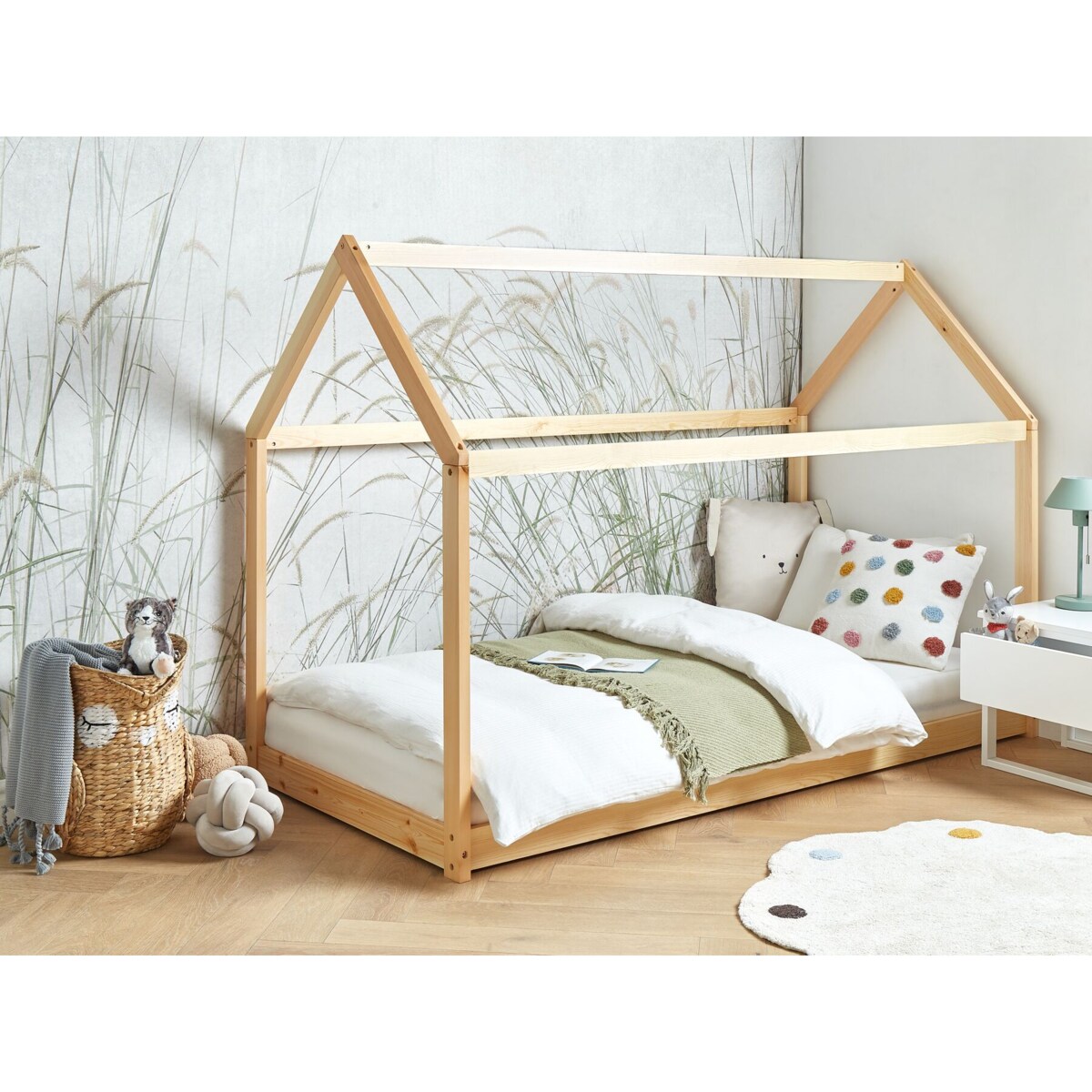 Łóżko dziecięce domek drewniane 90 x 200 cm jasne TOSSE