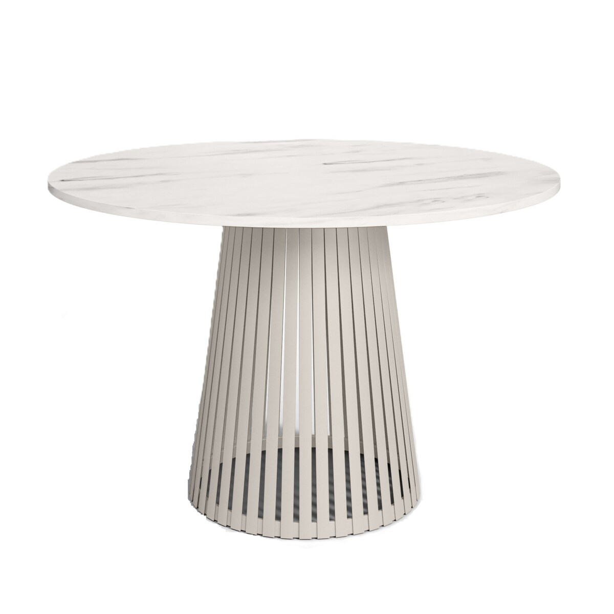 Stół VIV z lamelami do salonu, blat 90 cm marmur jasny -podstawa kaszmir