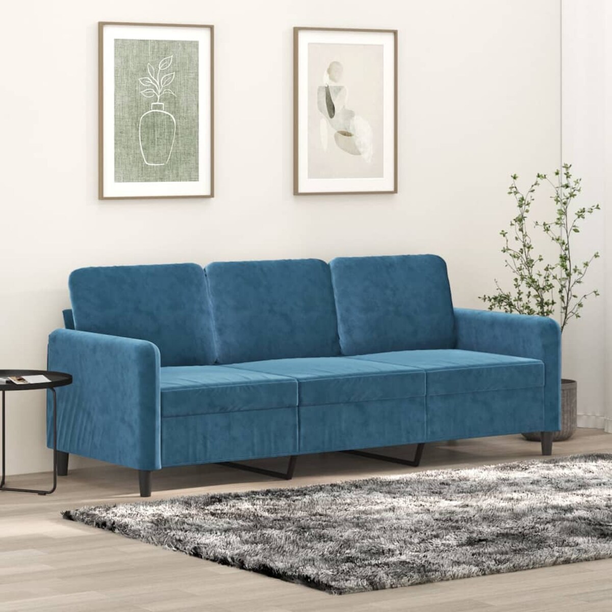 vidaXL Sofa 3-osobowa, niebieski, 180 cm, tapicerowana aksamitem