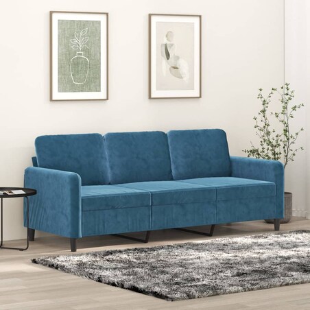 vidaXL Sofa 3-osobowa, niebieski, 180 cm, tapicerowana aksamitem
