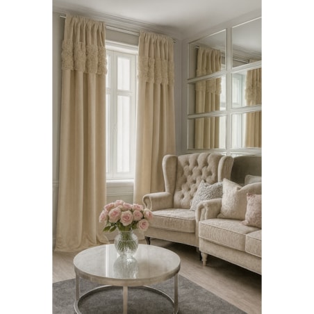 Zasłona welurowa "royal roses" z wyszywanymi różami 140x250 cm przelotka | jasny beż