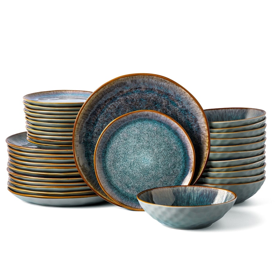 Serwis obiadowy Aokari niebiesko-biały na 12 osób 36 szt. Nowoczesny Do zmywarki Komplet talerzy