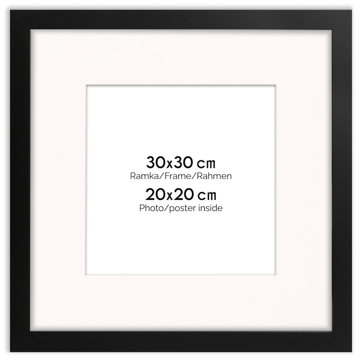 Ramka na zdjęcia 30x30 cm z passe partout czarna ramka z okienkiem passe partout na zdjęcie 20x20 cm kwadratowa ramka FRAMAI®
