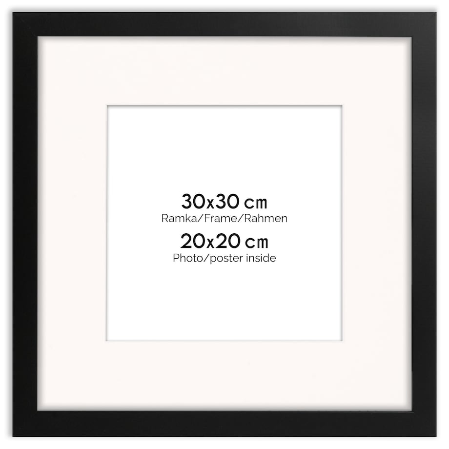 Ramka na zdjęcia 30x30 cm z passe partout czarna ramka z okienkiem passe partout na zdjęcie 20x20 cm kwadratowa ramka FRAMAI®