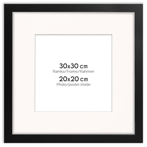 Ramka na zdjęcia 30x30 cm z passe partout czarna ramka z okienkiem passe partout na zdjęcie 20x20 cm kwadratowa ramka FRAMAI®